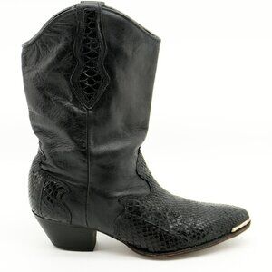 Vintage Python Cowboy Boots Snakeskin Black Leather Size 7.5